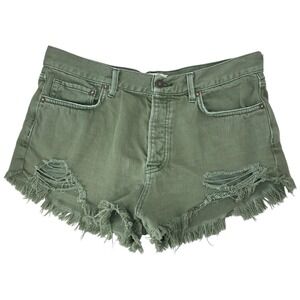 We The Free Olive Distressed Cutoff Denim Shorts High Rise Size 30 Cotton‎